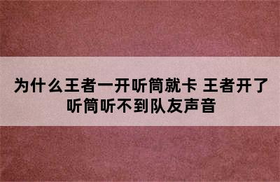 为什么王者一开听筒就卡 王者开了听筒听不到队友声音